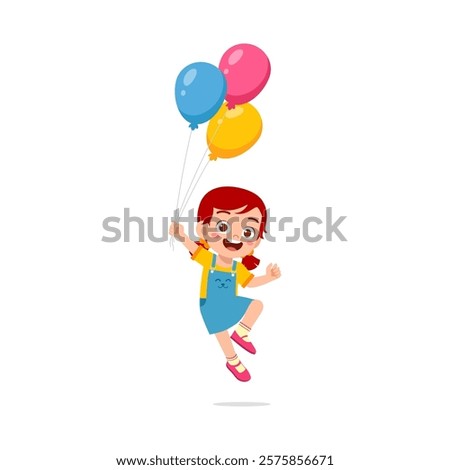 little kid holding balloon and feeling happy