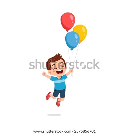 little kid holding balloon and feeling happy