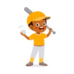 Little Kid Holding Baseball Bat And Feeling Happy
