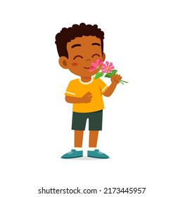 Little Kid Holding Flower With Good Smell