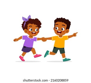 little kid holding hand and walk together