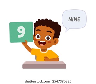 little kid holding number for math study