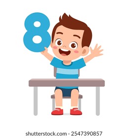 little kid holding number for math study