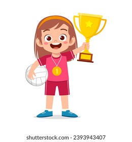 little kid holding trophy winning in sport