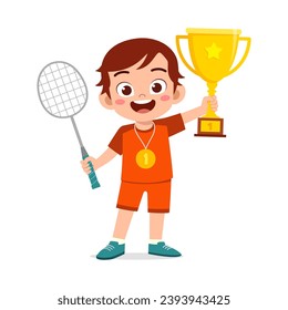 little kid holding trophy winning in sport