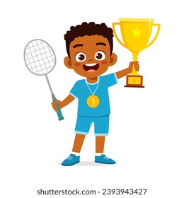 little kid holding trophy winning in sport