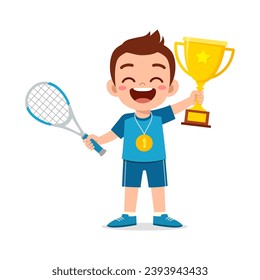 little kid holding trophy winning in sport