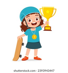 little kid holding trophy winning in sport