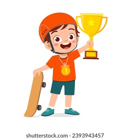 little kid holding trophy winning in sport