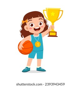 little kid holding trophy winning in sport