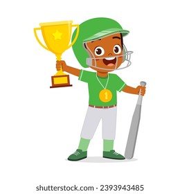 little kid holding trophy winning in sport
