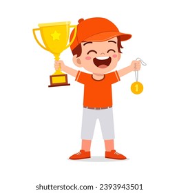 little kid holding trophy winning in sport