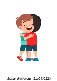 little kid hug best friend and feel happy