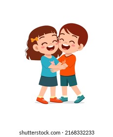 little kid hug best friend and feel happy