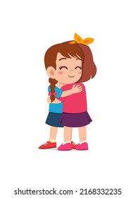 little kid hug best friend and feel happy