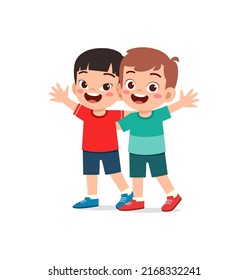 little kid hug best friend and feel happy