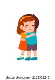 little kid hug best friend and feel happy