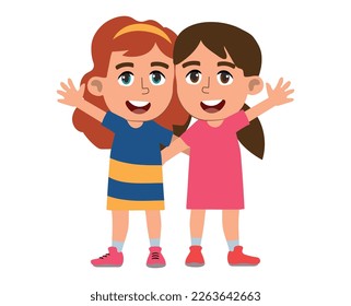little kid hug best friend and feel happy.
