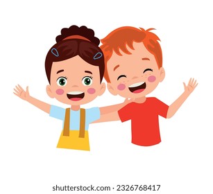 little kid hug best friend and feel happy