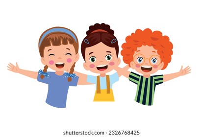 little kid hug best friend and feel happy