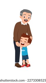 little kid hugging grandfather and feel happy