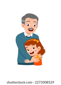 little kid hugging grandfather and feel happy
