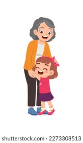 little kid hugging grandmother and feel happy