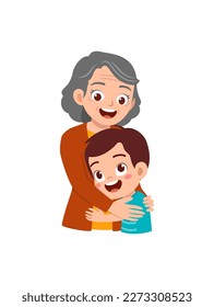 little kid hugging grandmother and feel happy