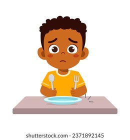 little kid hungry with empty plate