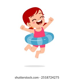 little kid jumping and wear swim ring