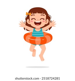 little kid jumping and wear swim ring