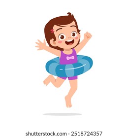 little kid jumping and wear swim ring