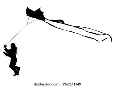 Little kid with a kite on a white background