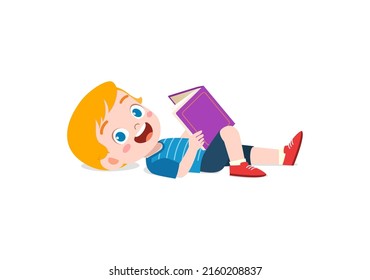 little kid lay down and read book