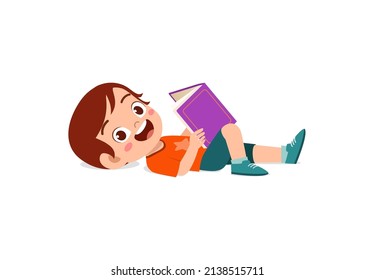 little kid laying on floor and reading a story book