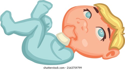 Little Kid lies on his back and sucks his thumb, baby vector