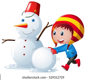 Little kid making snowman illustration