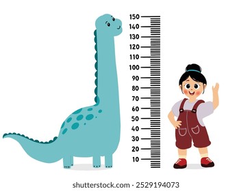 little kid measuring height with ruler, vector and illustration