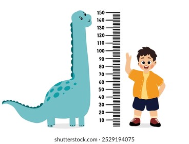 little kid measuring height with ruler, vector and illustration