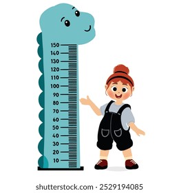 little kid measuring height with ruler, vector and illustration