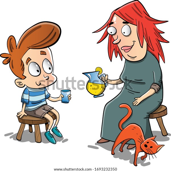 Little Kid Old Lady Drinking Lemonade Stock Vector (Royalty Free ...