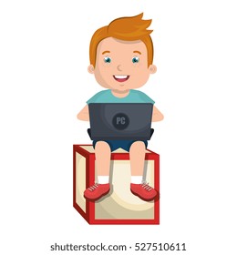 little kid online with laptop