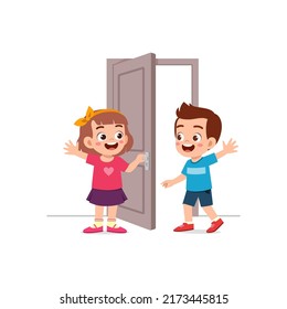 Little Kid Open Door Friend Stock Vector (Royalty Free) 2173445815 ...