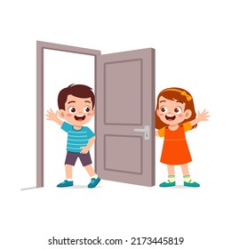 Little Kid Open Door Friend Stock Vector (Royalty Free) 2173445819 ...