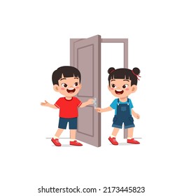 Little Kid Open Door Friend Stock Vector (Royalty Free) 2173445823 ...