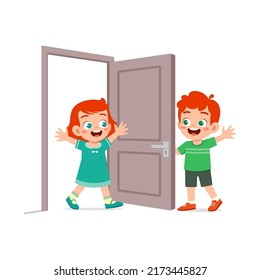 Little Kid Open Door Friend Stock Vector (Royalty Free) 2173445827 ...