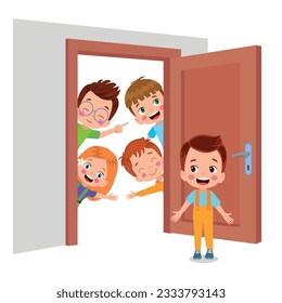 little kid open the door for friend