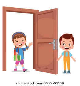 little kid open the door for friend