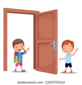 little kid open the door for friend