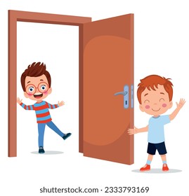 little kid open the door for friend